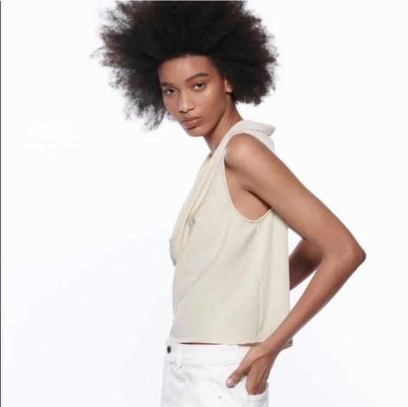 Zara Cream Cowl neck top. Size medium - Picture 4 of 12
